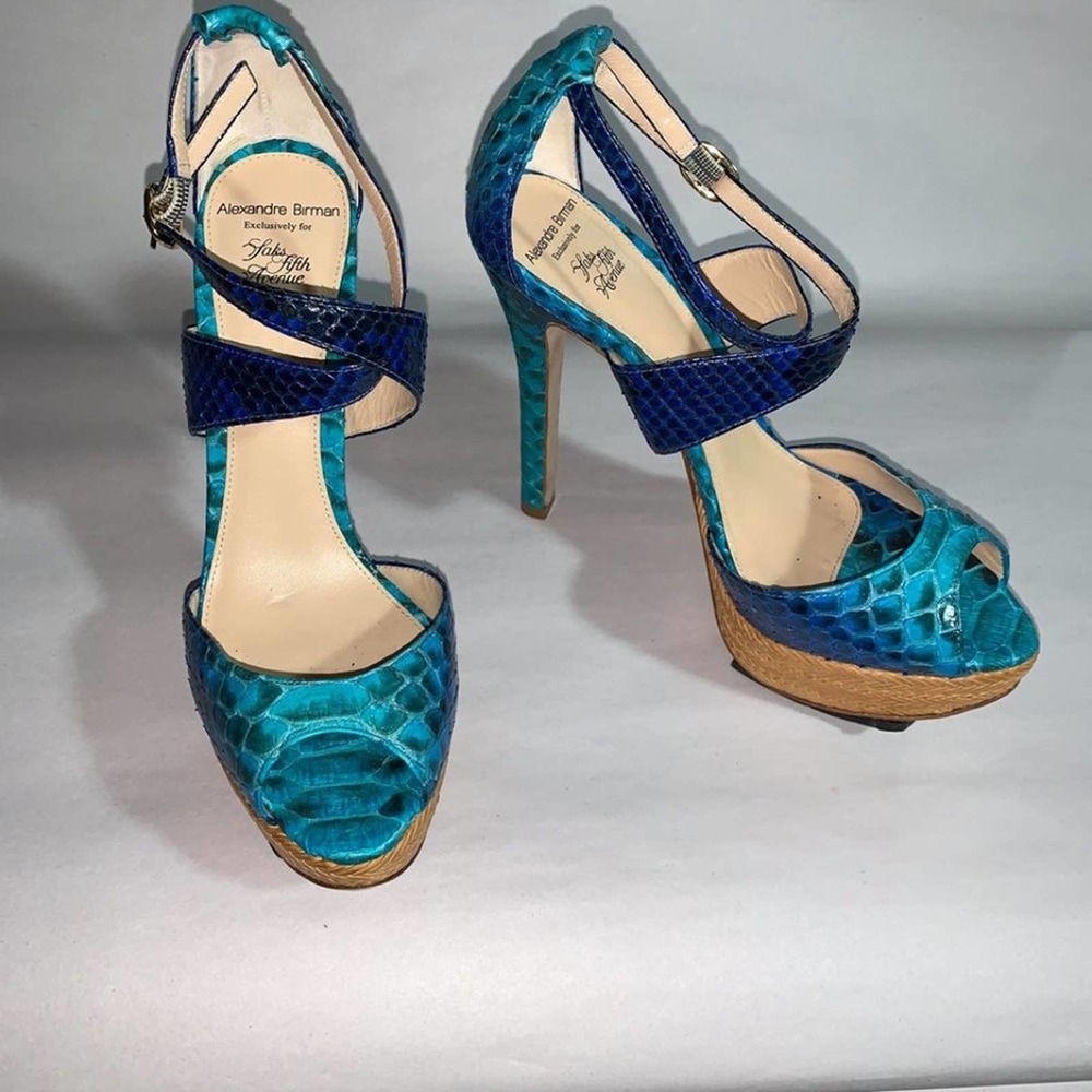Alexandre Birman Blue Python Leather Platform Hee… - image 8
